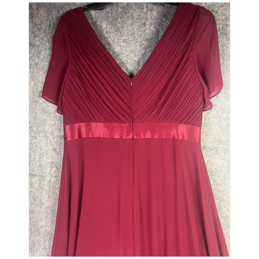 Ever Pretty Maxi Dress Women 20 Burgundy New Pleated V-Neck Flutter Sleeve New - Picture 6 of 11